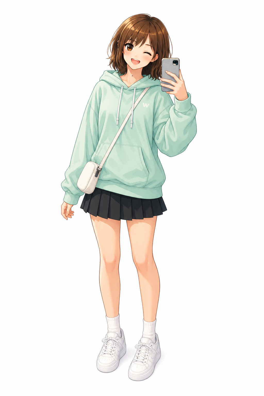 スマホで単発バイトに登録する女の子のイラスト