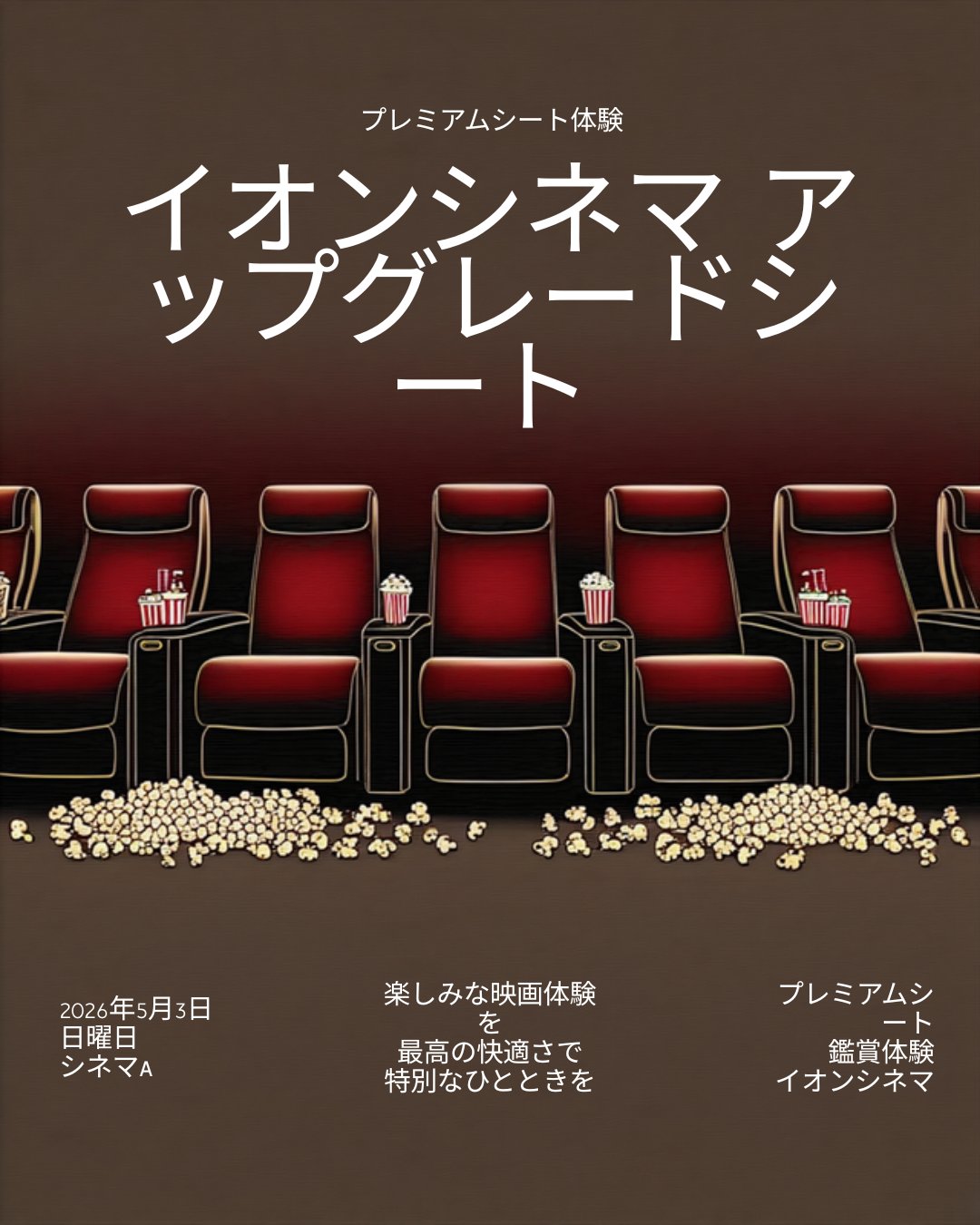 イオンシネマのアップグレードシートで贅沢な映画時間を楽しむイメージ
