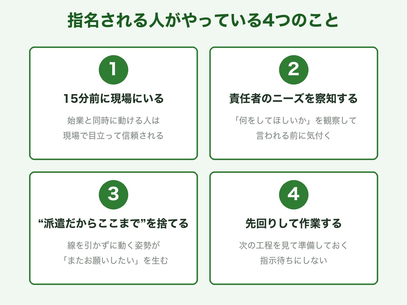 指名される人がやっている4つのこと:15分前出勤・ニーズ察知・線引きを捨てる・先回り